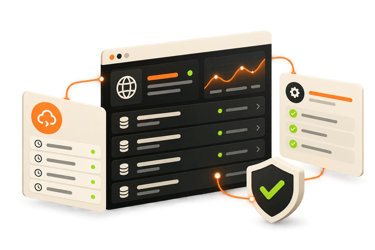 Panel de mantenimiento con copias, actualizaciones y controles de acceso.